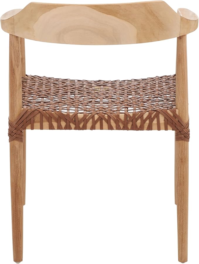 SAFAVIEH Home Collection Munro Natural Teak Wood/Light Honey Leather Woven Accent Chair (Fully Assembled)