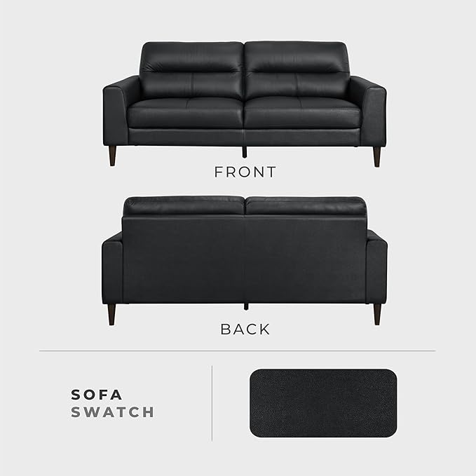 Lexicon Leather Match Couch Sofa, Modern Oversized Sofa, Solid Wood Legs, Top Grain Leather 3 Seater Couch for Living Room, Bedroom, Office, Apartment, Waiting Room, Black