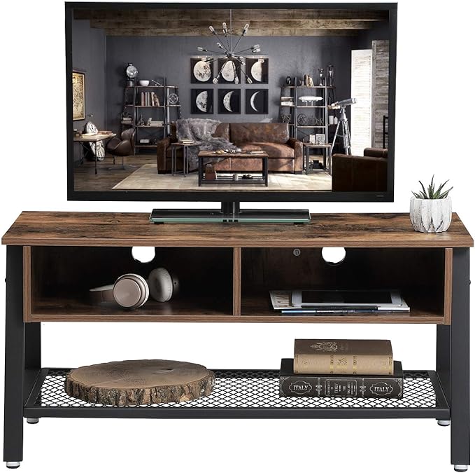 VASAGLE Vintage TV Stand, TV Cabinet with Net Storage Shelf, Console with 2 Storage Compartments, Easy Assembly ULTV92X
