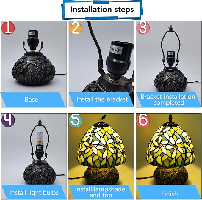 JHuiLap Small Tiffany Stained Glass Lamp, 3 Color Temperatures Bedside Lamp, 8 Inch Mushroom Desk Light for Bedroom Living Room Office Home Decor (White Flower Pattern)