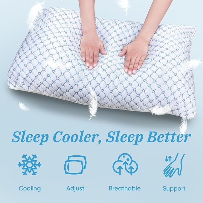 OAISZ Cooling Pillow Queen Size, Shredded Memory Foam Bed Pillows for Sleeping, Adjustable Pillows with Cooling Cover, Soft Yet Supportive Memory Foam Pillows for Side Back Stomach Sleepers
