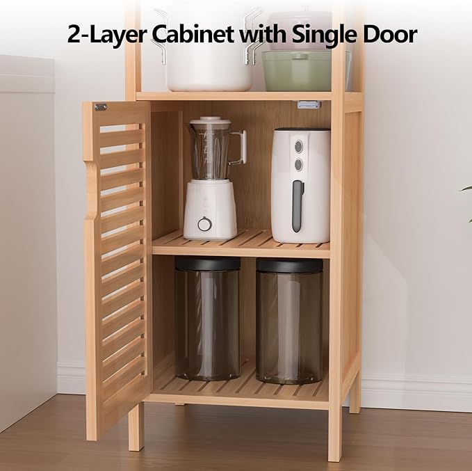 Bamboo Bathroom Storage Cabinet, Freestanding Floor Cabinet with Single Door for Living Room, Bedroom, Hallway, Kitchen