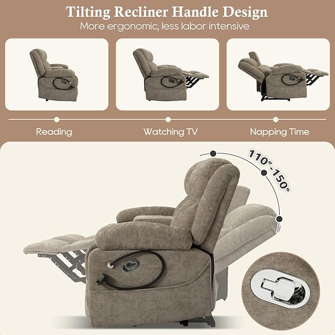 Manual Reclining Loveseat Sofa with Console, Chenille Upholstered Couch for RV, Living Room, Apartment or Office, Dual Recliners with Cup Holders, Phone Holder, Hidden Socket (Camel) | Cup Holder, Side pocket