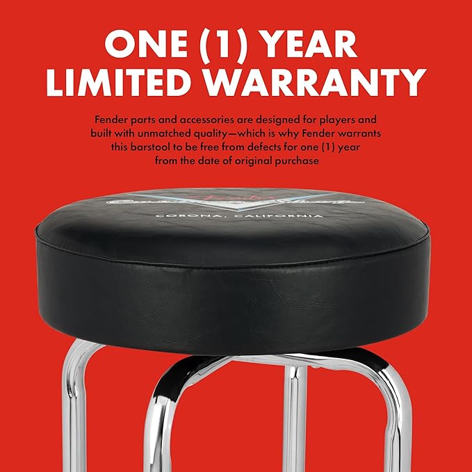 Fender Custom Shop Chevron Logo Swivel Barstool, Great Gifts Dad, with 1 Year Limited Warranty, Simple Assembly, Black/Black, 30"