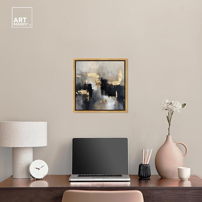 Art Remedy Daring Canvas Colorful Abstract Wall Art, Gold Frame, 16" x 16"