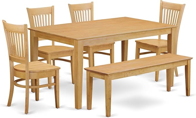 East West Furniture CAVA6-OAK-W 6 Piece Dining Room Furniture Set Contains a Rectangle Kitchen Table and 4 Dining Chairs with a Bench, 36x60 Inch, Oak