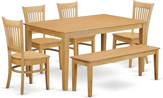 East West Furniture CAVA6-OAK-W 6 Piece Dining Room Furniture Set Contains a Rectangle Kitchen Table and 4 Dining Chairs with a Bench, 36x60 Inch, Oak