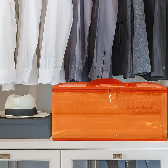 Vieshful Orange 40L Clear Clothes Storage Bag Colorful Clothes Organizer with Zipper Vinyl Storage Bag for Comforter, Blanket, Bedding, Duvet, Transparent Moving Totes 3 Pack