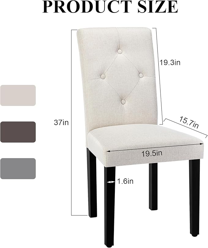 VECELO Upholstered Dining Chairs Set of 4, Modern Fabric and Solid Wood Legs & High Back for Kitchen/Living Room- Beige
