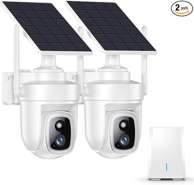4K Security Cameras Wireless Outdoor with 360° Pan&Tilt,Auto Human Motion Tracking Cameras for Home Security,No Subscription,2.4G&5GHz WiFi Compatible,Color Night Vision,Solar Powered,2 Cam-Kit