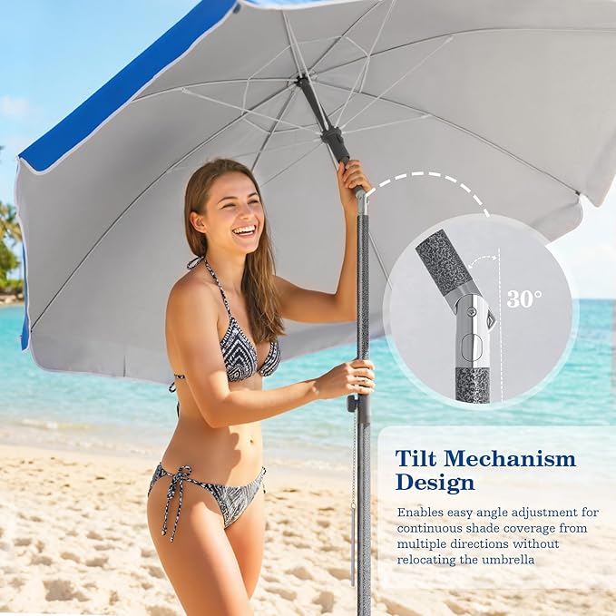Duerer 7.5FT Beach Umbrella with Sand Anchor–Heavy Duty Windproof UPF 50+ Sun Shade, Portable Travel Beach Umbrella with Tilt & Carry Bag for Beach, Sand, Garden, Patio, Pool