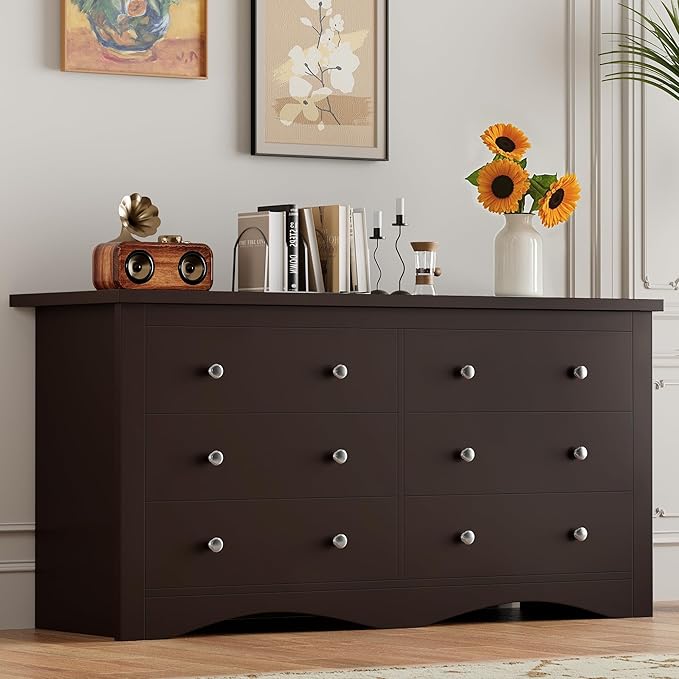 Furmax Dresser for Bedroom, 6 Wood Dresser, Chest of Drawers, for TV up to 65 inch, TV Stand Storage Chest of Drawers for Hallway Entryway (Brown)