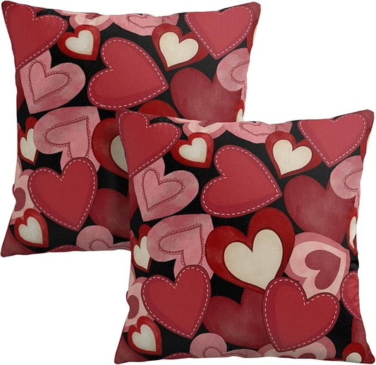 Valentine Day Throw Pillow Covers 24x24 Set of 2 Red Black Pink Love Hearts Pillow Cover Valentines Outdoor Holiday Decorative Pillow Cases for Couch Sofa Home