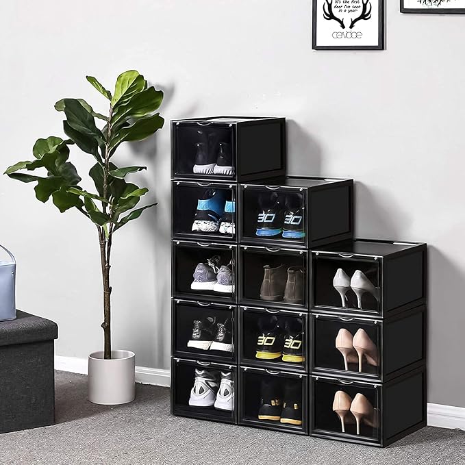AOTENG STAR Storage Shoes Box Womens Mens Shoe Storage Display Box Plastic Foldable Stackable Shoe Container Clear Closet Shelf Shoe Organizer-3 Pack