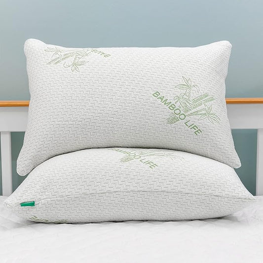 Elif Queen Size Pillows for Sleeping – Cooling Shredded Memory Foam Pillow with Removable Cover for Back, Stomach & Side Sleepers, Rayon Derived from Bamboo, Queen (1 Pack)
