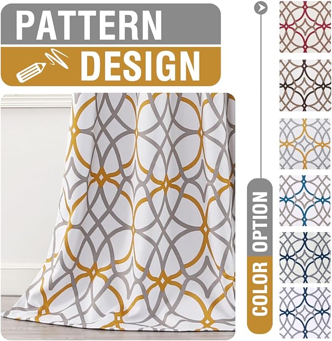 H.VERSAILTEX Blackout Curtains Printed Design 108 Inch Length 2 Panels Set Thermal Insulated Curtains for Bedroom Living Room Geometric Modern Grommet Window Drapes - Mustard and Grey