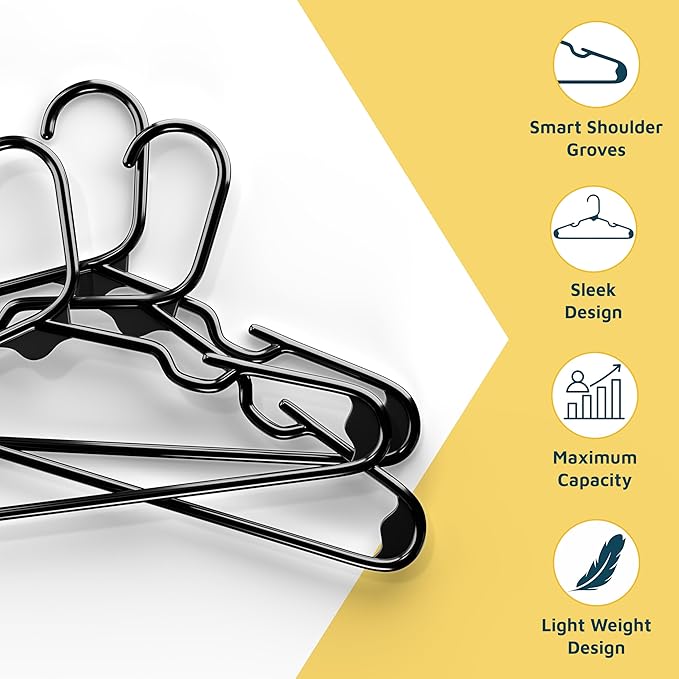 Lifemaster Plastic Kids Clothes Hanger – Children Clothes Hanger with Shoulder Notch, 11.6 Inch Space-Saving Closet Organizer for Baby, Toddler, and Kids Clothing, Hold Up to 5 lbs, Pack of 10, Black