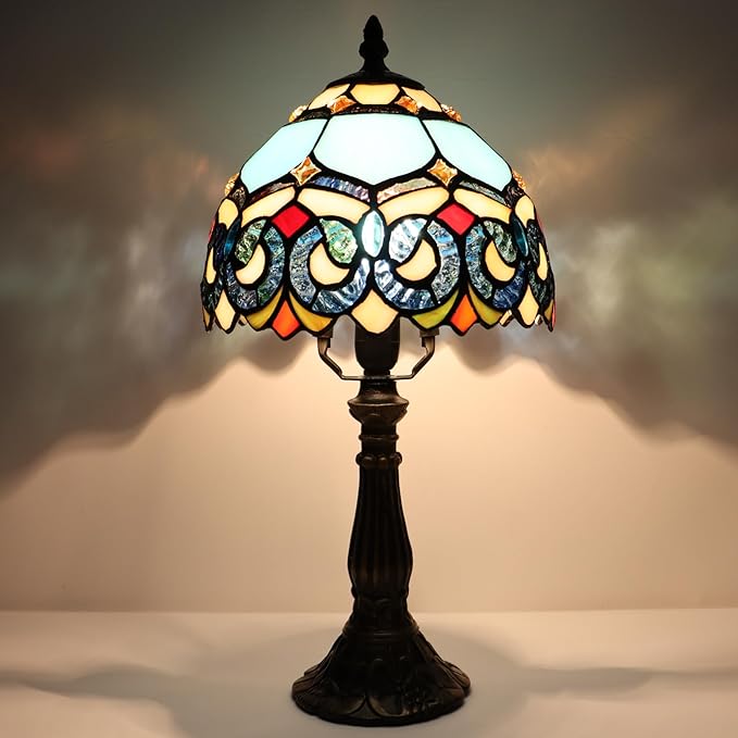 Small Tiffany Lamp Mini Accent Table Lamp Stained Glass Desk Memory Lamp Sympathy 8X14.5 Inch (Sapphire Style)