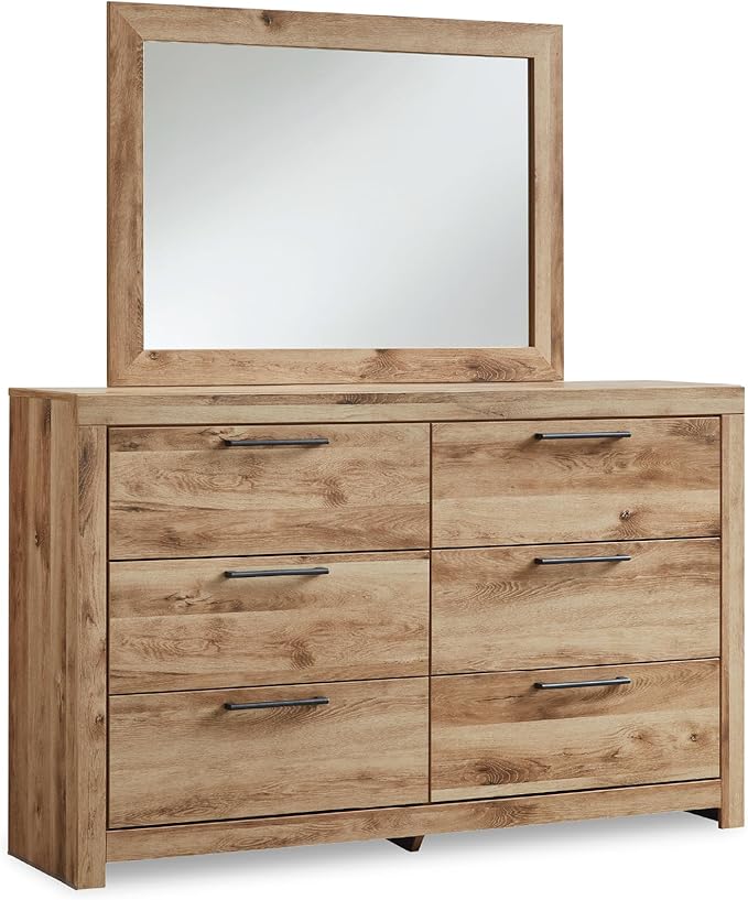 Signature Design by Ashley Hyanna Rustic Smooth-Gliding 6-Drawer Dresser and Mirror with Safety Stop, Light Brown