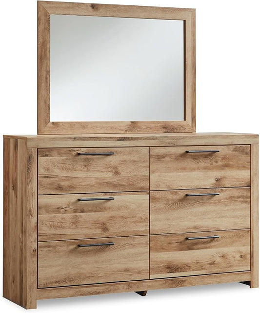 Signature Design by Ashley Hyanna Rustic Smooth-Gliding 6-Drawer Dresser and Mirror with Safety Stop, Light Brown