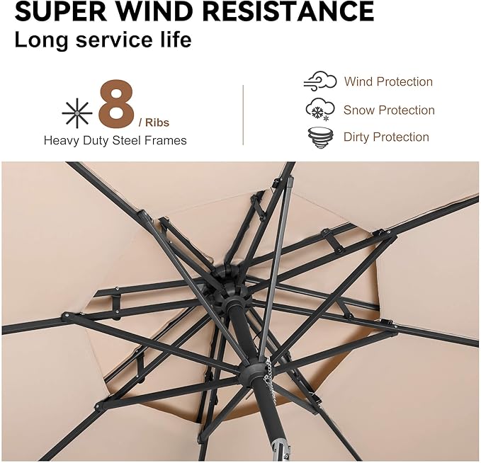 9FT Outdoor Patio Umbrella - 2 Tiers Table Umbrella Waterprool UV Protection, Sombrillas de Patio with Push Button Tilt, Sun Umbrella for Pool, Porch, Garden, Backyard (Beige)