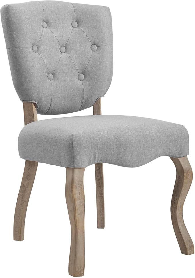 Modway Array French Vintage Tufted Upholstered Fabric Dining Chair in Light Gray