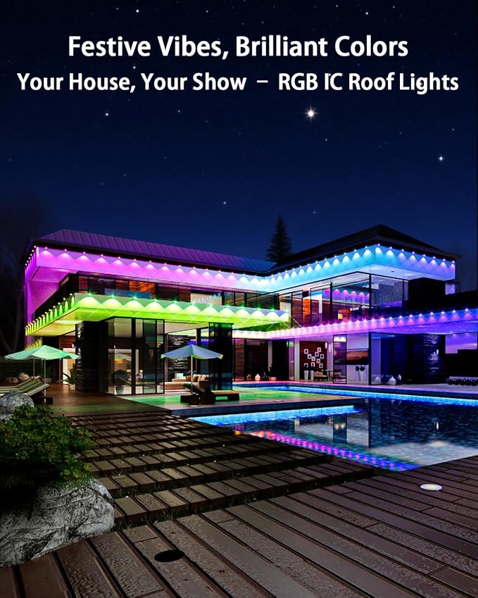 Permanent Outdoor Lights Pro,200ft RGB+IC Smart Outdoor Decor,App/Remote,Christmas,Halloween,Multi Scene Modes,IP67 Waterproof,Eaves Light with Daily & Holiday Party Decor,House Roof Lighting