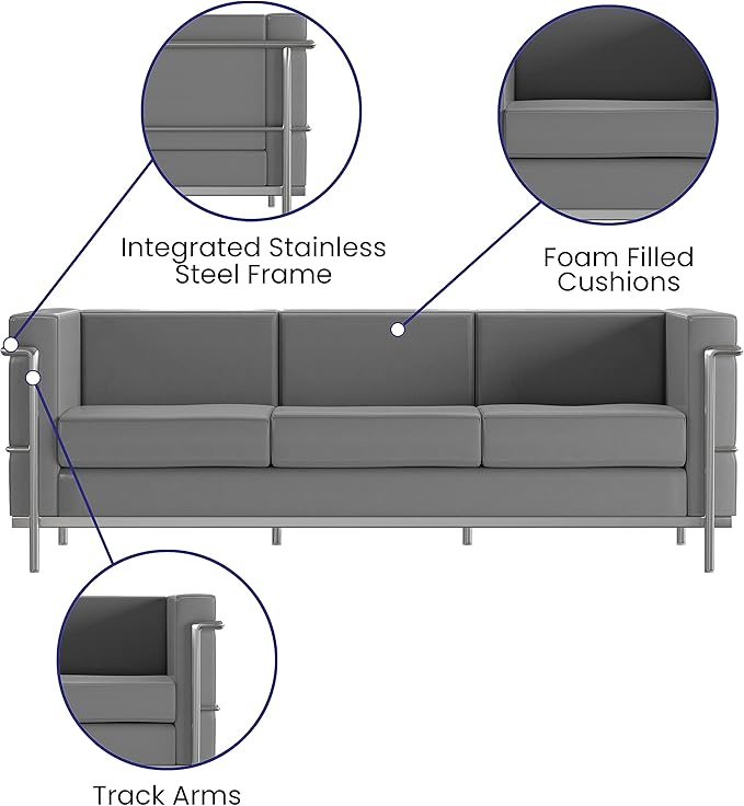 Flash Furniture Hercules Regal Series Contemporary Gray LeatherSoft Sofa with Encasing Frame