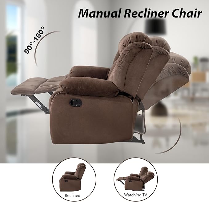 EBELLO Wall Hugger Reclining Loveseat, Classic and 2 Seat Recliner Couch with Overstuffed Arms and Back for Living Room, Bedroom, Daul Recliner Loveseat, Brown