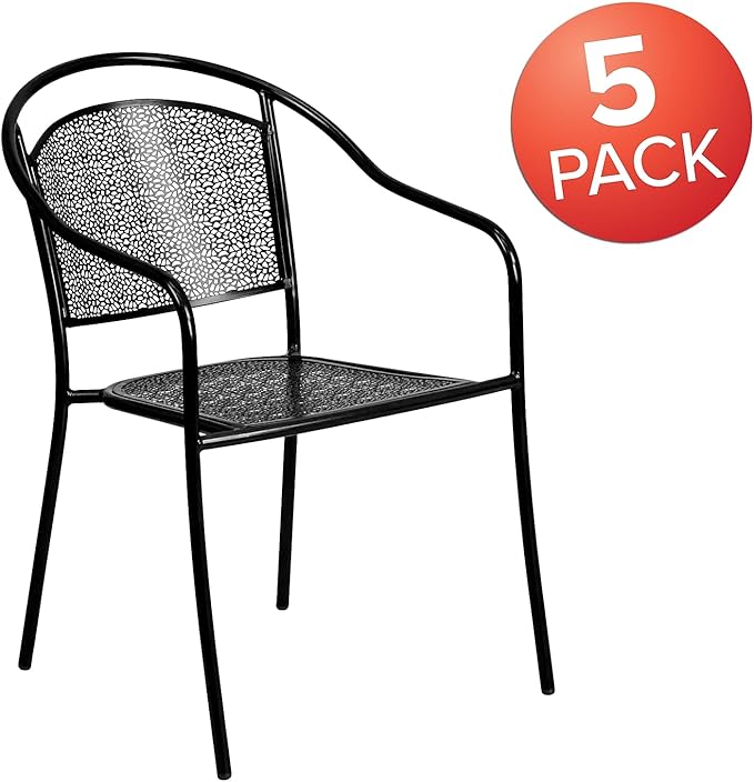 Flash Furniture Commercial Grade Black Indoor-Outdoor Steel Patio Arm Chair with Round Back