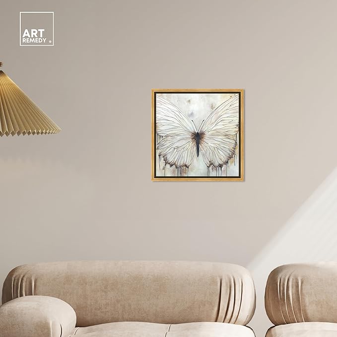 Art Remedy Neutral Beauty Chic Farmhouse Canvas Wall Art, Gold Floater Frame, 16"x16"