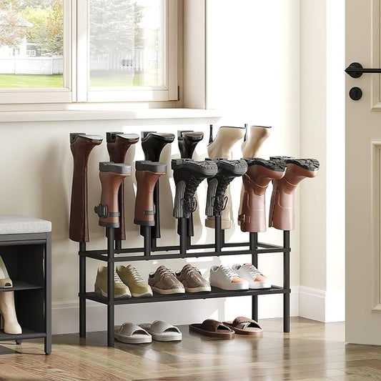 Free Standing Shoe Rack, 3 Tier Boots Rack Organizer, Tall Boots Rack for Closet, Cowboy Boot Storage, Holds 10 Pairs, Black SS09BBY1