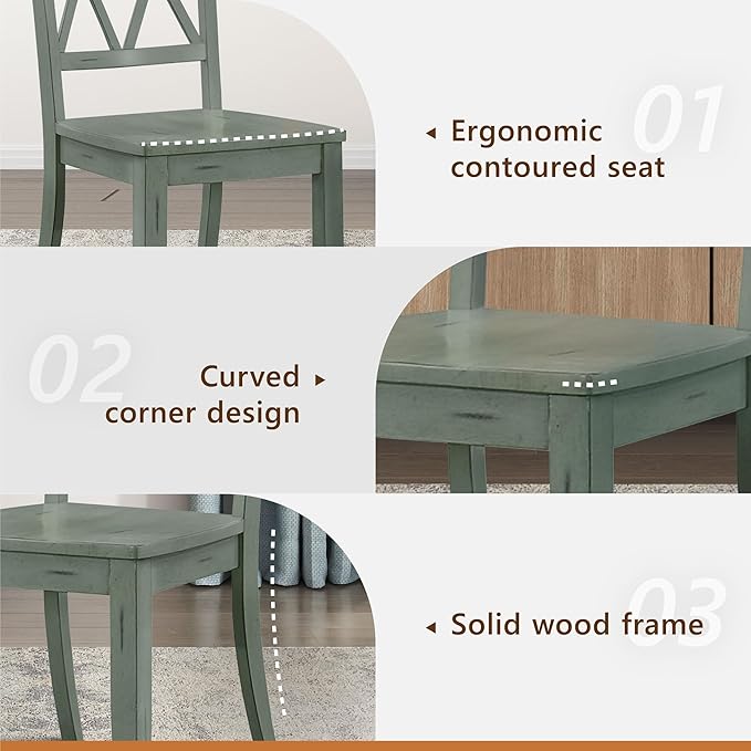 Lexicon Janina Dining Room Chairs Set of 2, Modern Farmhouse Dining Chairs Set of 2, Solid Wood, X Cross Back, for Traditional Modern Ranch Style Kitchen, Armless, Easy Assembly, Teal