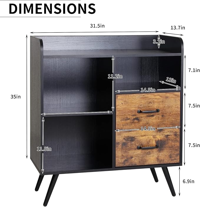 SogesHome Storage Cabinet, Cupboard, Retro Cabinet Display Shelf, 31.5 Inch Entryway Table with Open Shelf and 2 Flip-Cover Door for Living Room, Bedroom, Entryway, Hallway, Style One