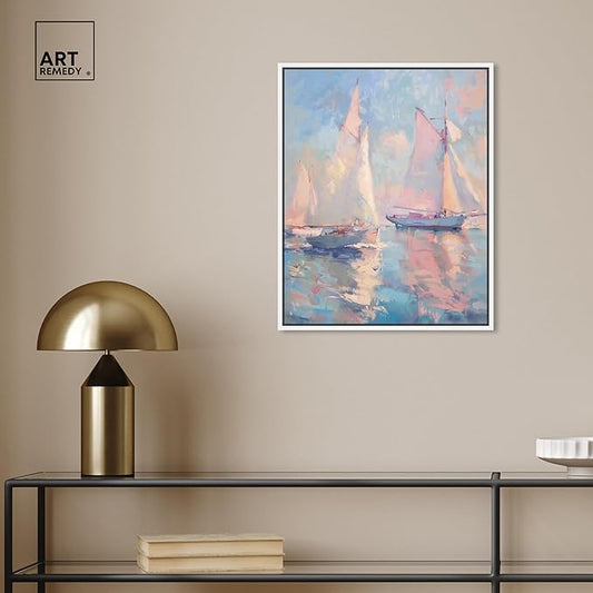 Art Remedy Set Sail Framed Sailing 1 Piece Canvas Wall Art, 17" x 21", White Frame