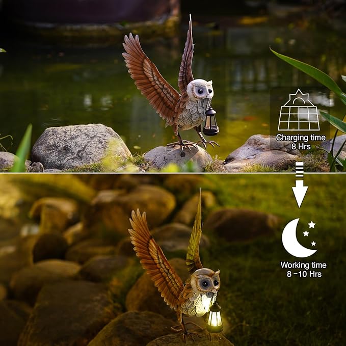 Goodeco Garden Owl Statue with Solar Lantern - 21" Large Elegant and Cute Owl Figurine for Home & Outdoor Use, Perfect Gardenning Gifts
