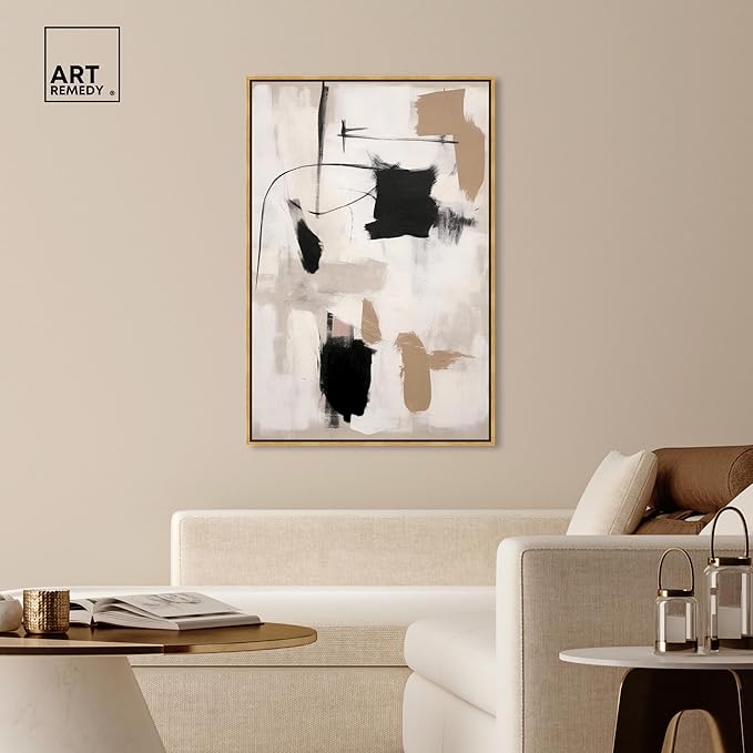 Art Remedy Strings in Abstraction Canvas Muted Abstract Wall Art, Gold Frame, 36" x 54"