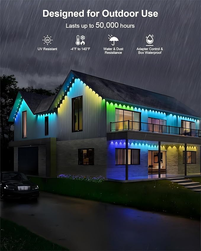 Permanent Outdoor Lights Pro,200ft RGB+IC Smart Outdoor Decor,App/Remote,Christmas,Halloween,Multi Scene Modes,IP67 Waterproof,Eaves Light with Daily & Holiday Party Decor,House Roof Lighting