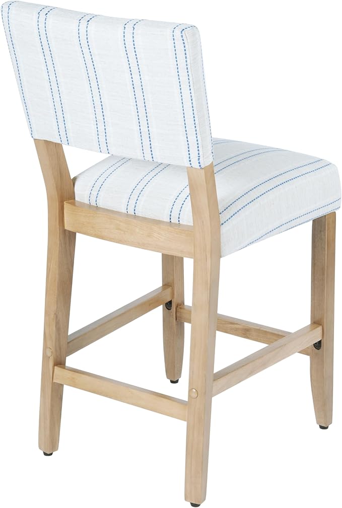 HomePop 24" Open Back Counter Stool|HomePop Home Décor|Fabric Chairs for Dining Room, Kitchen and Living Room - Blue and White Stripe(Single Pack)