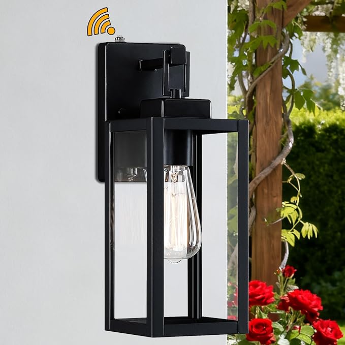12 Inch Outdoor Wall Lights Dusk to Dawn,Exterior Sconce Lights with Sensor Photocell Black Wall Lantern for Porch Patio Garage Dusk to Dawn Outdoor Lighting