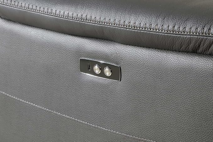 BlackJack Furniture Venice Top Grain Italian Leather Power Recline 5 Piece Sofa - 134" Theater Seating Modern Couch for Living Room Apartment Home with Adjustable Headrests & USB Port, Dark Grey