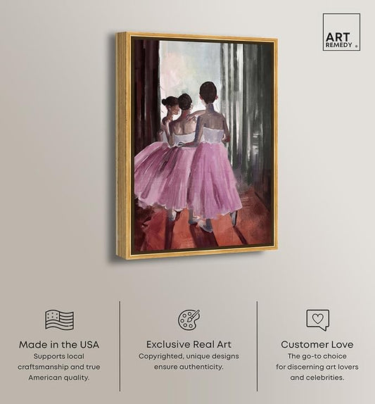 Art Remedy Little Girls Ballerinas Canvas Classic Vintage Wall Art, Gold Frame, 24" x 36"
