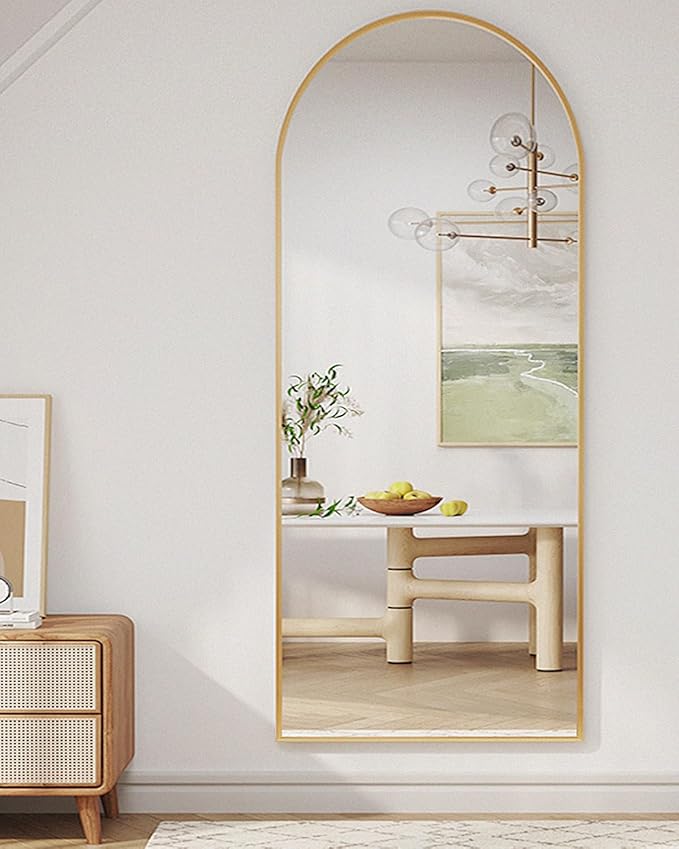 77" x 38" Arched Floor Mirror, Gold Aluminum Frame, Standing/Leaning or Wall Mount, Modern Home Decor