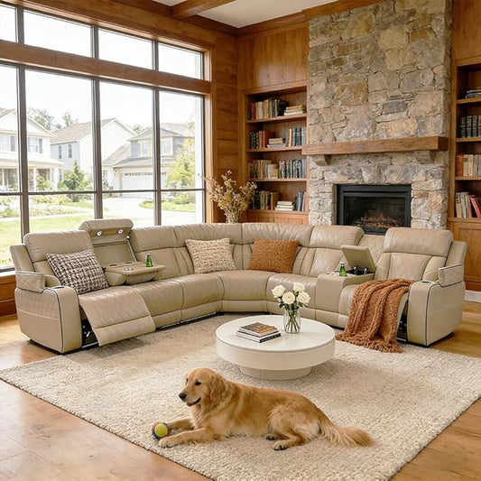 Power Reclining Sofa Set with LED Light, Living Room Furiture Set,Leather Reclining Sectional Couch with USB Port/Cup Holder for Living Room Home Office
