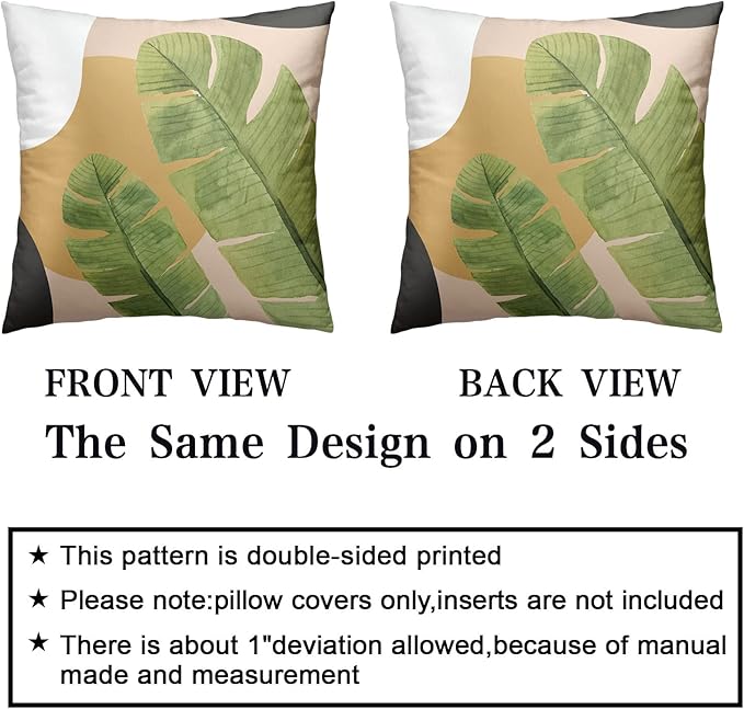 18x18 Inch Summer Tropical Plant Pillow Cover Green Leaves Throw Pillow Covers Jungle Palm Tree Pillowcase Cotton Blend Garden Decor for Floor Chair Bed in 2 Pcs