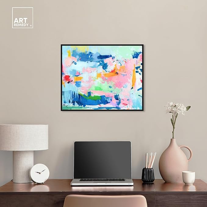 Art Remedy Peaceful Haven Canvas Bright Colorful Abstract Wall Art, Black Frame, 24" x 20"