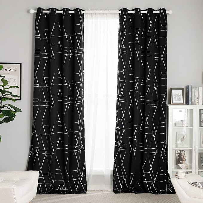 NICETOWN Blackout Curtains for Living Room - Foil Printed Shiny Stripes Pattern Thermal Insulated Blackout Drapes for Bedroom Kitchen Loft Cafe Window (2 Panels, 52" Wide by 63" Long)