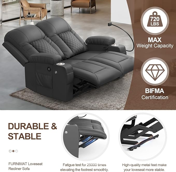 FURNIMAT Loveseat Recliner Sofa Set with 2+1 Pieces in Living Room, 2 Seater Reclining Loveseat Leather, 1 Recliner Chair with 360 Degree Swivel Single Sofa Seat