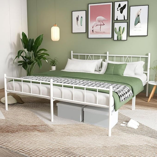14 Inch King Size Bed Frames with Headboard/Footboard, Under Bed Storage, Strong Metal Slats Support, No Box Spring Needed, Noise Free, Easy Assembly, White