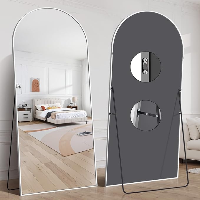 76"x34" Arched Full Length Mirror, Large Floor Mirror with Aluminum Alloy Frame Standing Hanging or Leaning Wall-Mounted Mirror, Vanity Mirror for Living Room and Bedroom,Silver